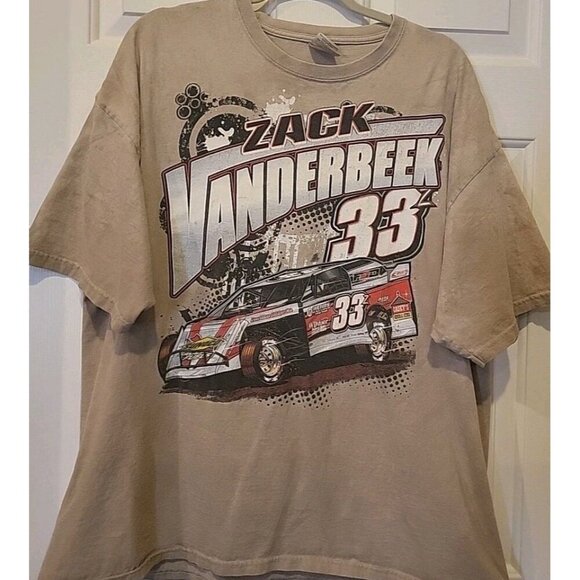 Zack VanderBeek T Shirt USMT Gildan XL Brown Mens 33 Racing Caseys Sunoco - Picture 1 of 8
